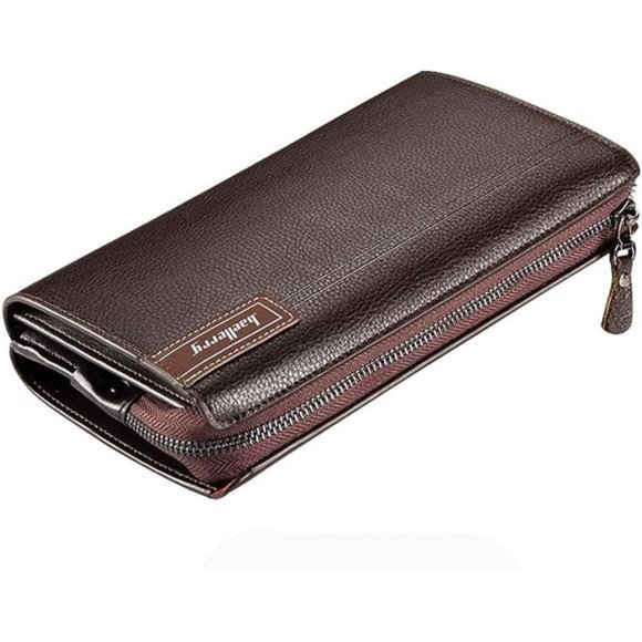 Mens Wallet Long Purse Leather Clutch Y-brown - Picture 3 of 6